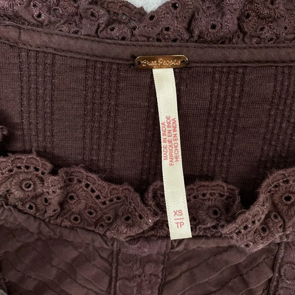 Free People More‎ Romance Top Womens XS Cropped Ruffle Lace Boho Brown Victorian